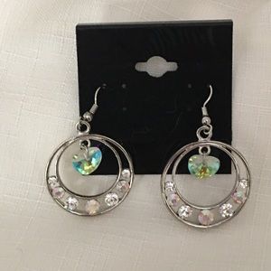 Aurora Borealis Pierced Heart Drop Dangle Earrings